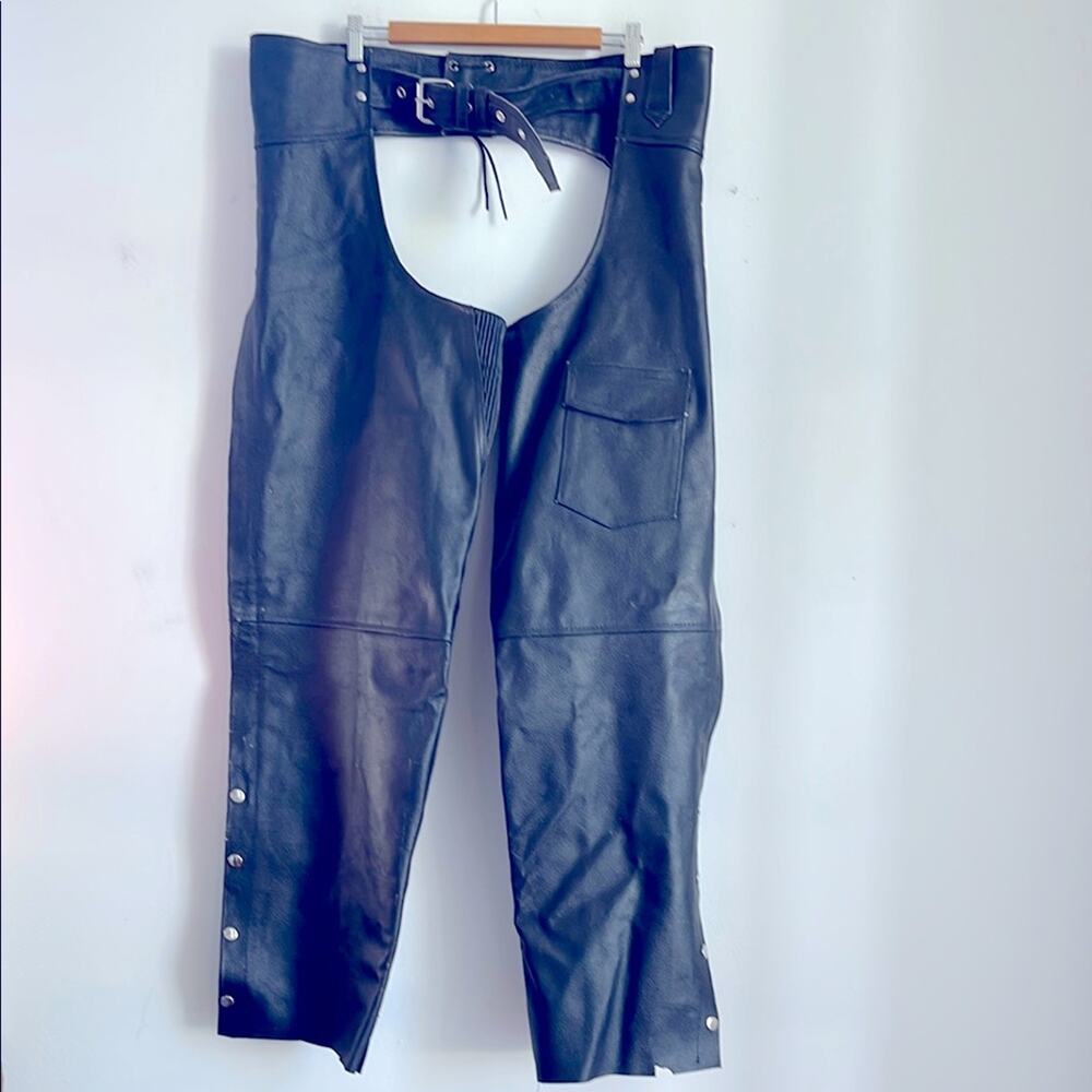 Vintage Genuine Leather zip up button up motorcycle adjustable riding chaps  4XL